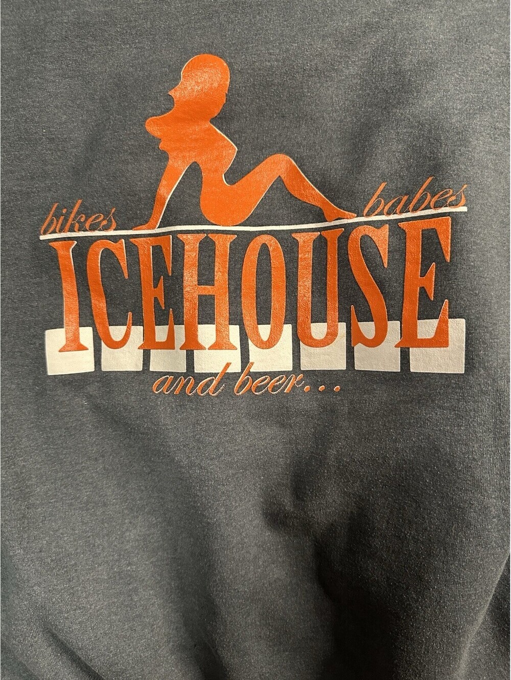 Y2K Icehouse Motorcycle Biker Hoodie Large Gray Chopper Graphic Sweatshirt